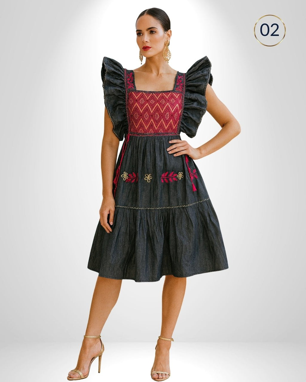 Vestido San Andres Denim - MÉXICO ARTE Y MODA - Vestido Bordado