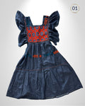 Vestido San Andres Denim - MÉXICO ARTE Y MODA - Vestido Bordado