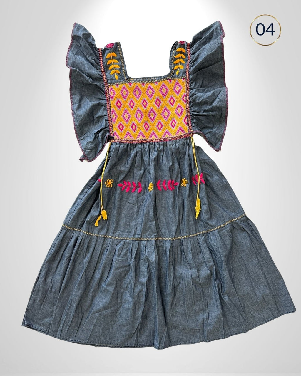Vestido San Andres Denim - MÉXICO ARTE Y MODA - Vestido Bordado