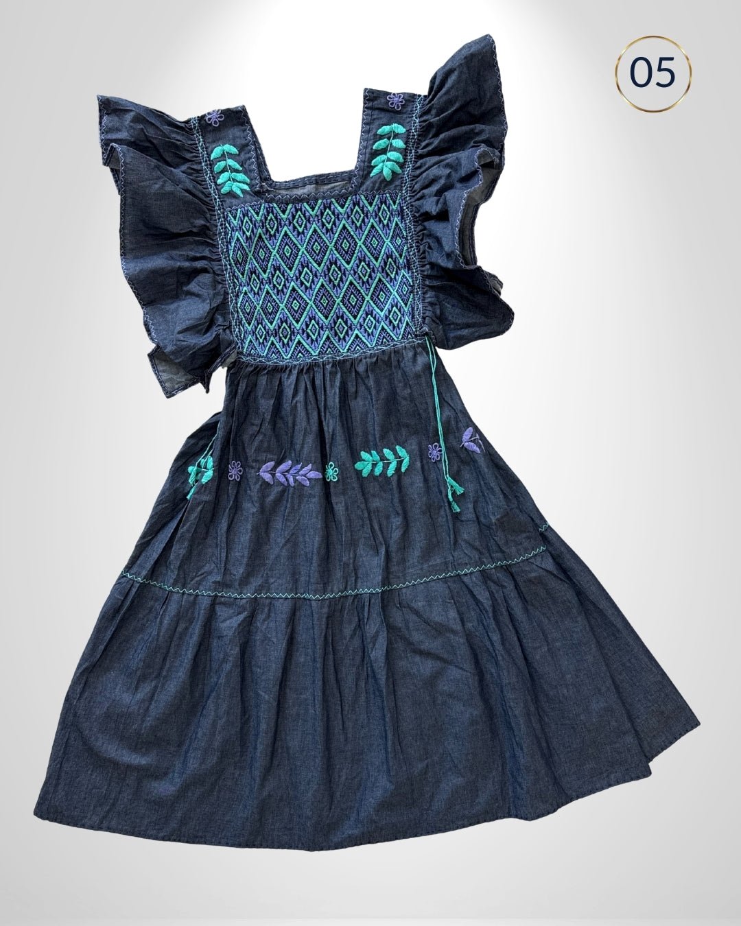 Vestido San Andres Denim - MÉXICO ARTE Y MODA - Vestido Bordado