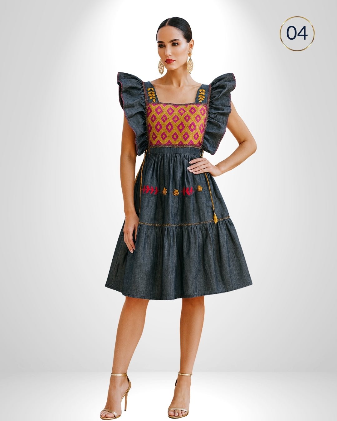 Vestido San Andres Denim - MÉXICO ARTE Y MODA - Vestido Bordado