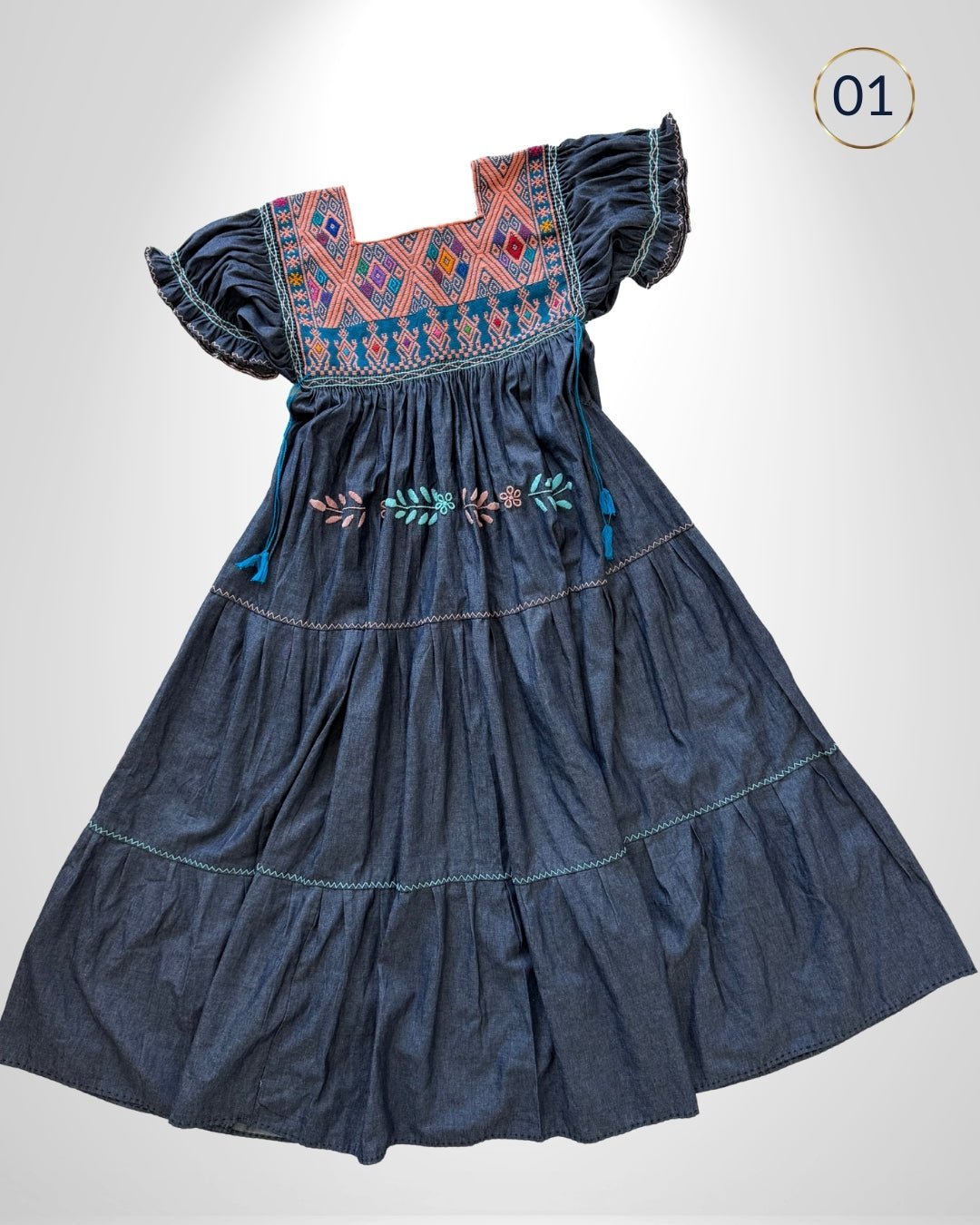 Vestido San Andres Paneles Mezclilla - MÉXICO ARTE Y MODA - Vestido Bordado