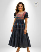 Vestido San Andres Paneles Mezclilla - MÉXICO ARTE Y MODA - Vestido Bordado