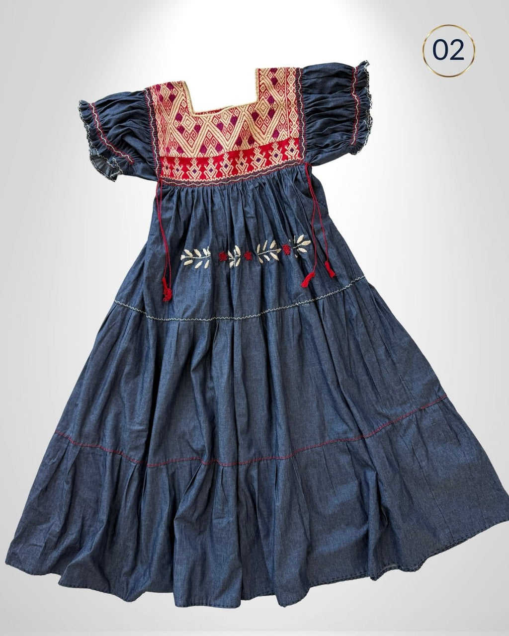 Vestido San Andres Paneles Mezclilla - MÉXICO ARTE Y MODA - Vestido Bordado