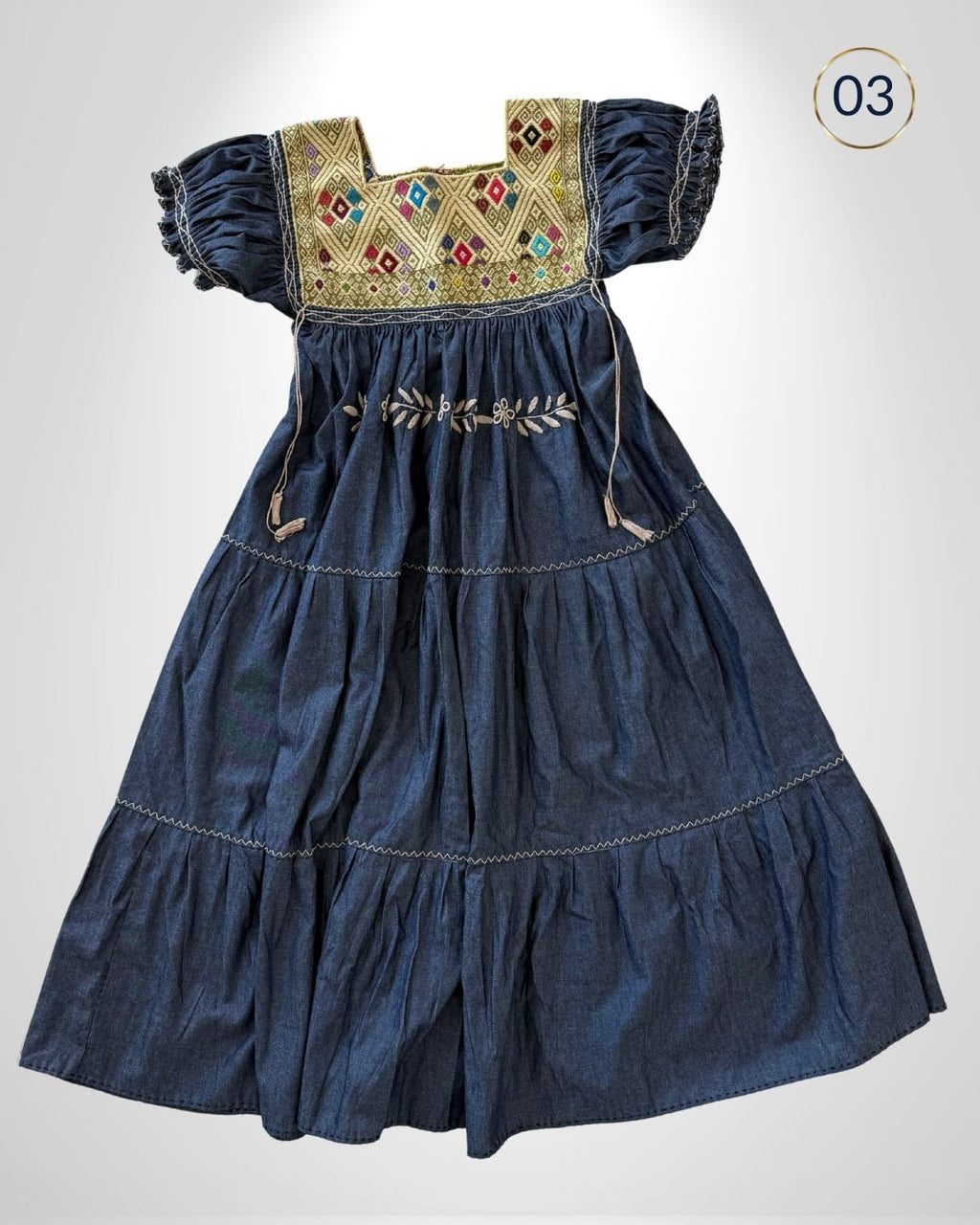 Vestido San Andres Paneles Mezclilla - MÉXICO ARTE Y MODA - Vestido Bordado