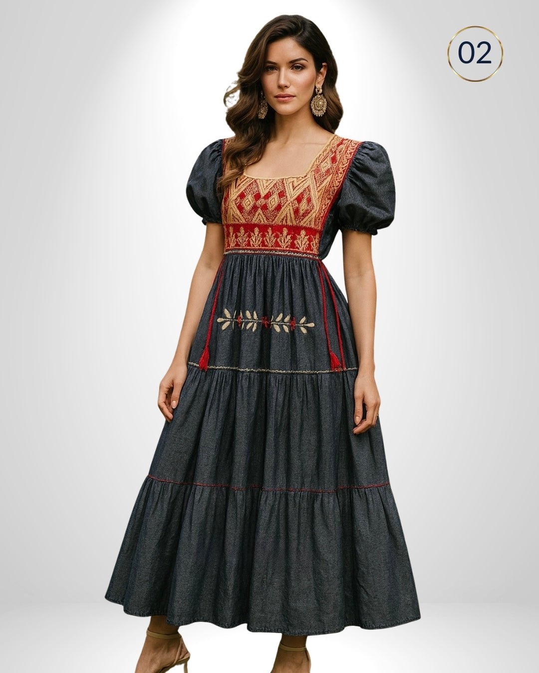 Vestido San Andres Paneles Mezclilla - MÉXICO ARTE Y MODA - Vestido Bordado