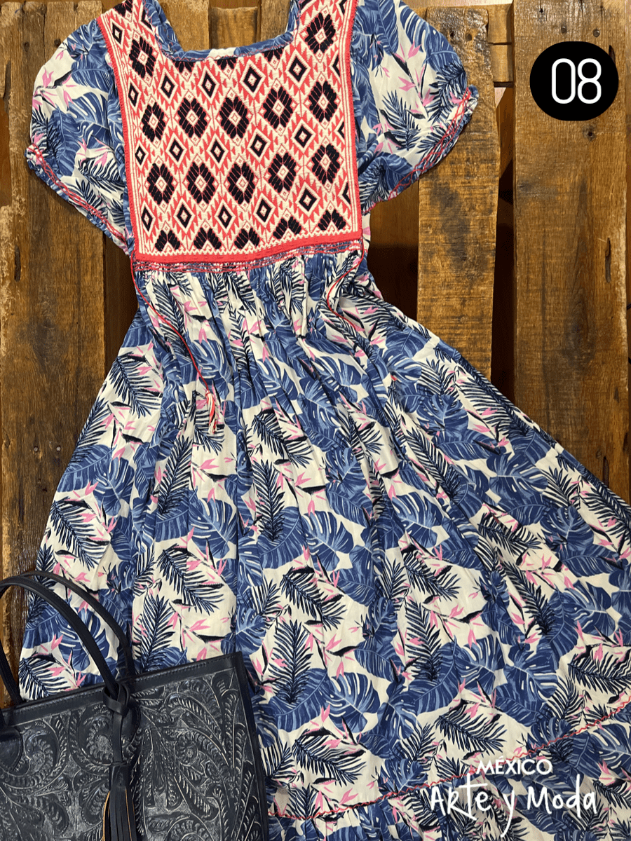 Vestido San Andres Rayon Estampado - MÉXICO ARTE Y MODA - Vestido Bordado