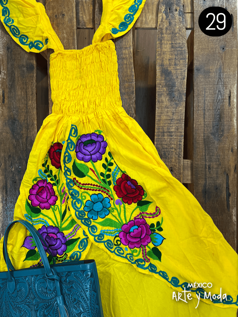 Vestido Tulipan Zinac - MÉXICO ARTE Y MODA - Vestido Bordado