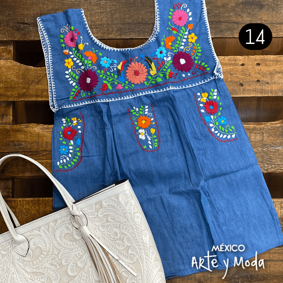 Blusa Chilac Mezclilla - MÉXICO ARTE Y MODA - Blusa Bordada