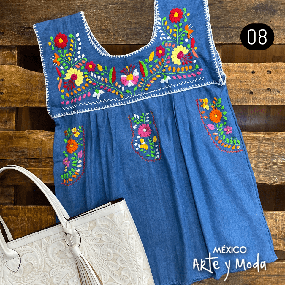 Blusa Chilac Mezclilla - MÉXICO ARTE Y MODA - Blusa Bordada