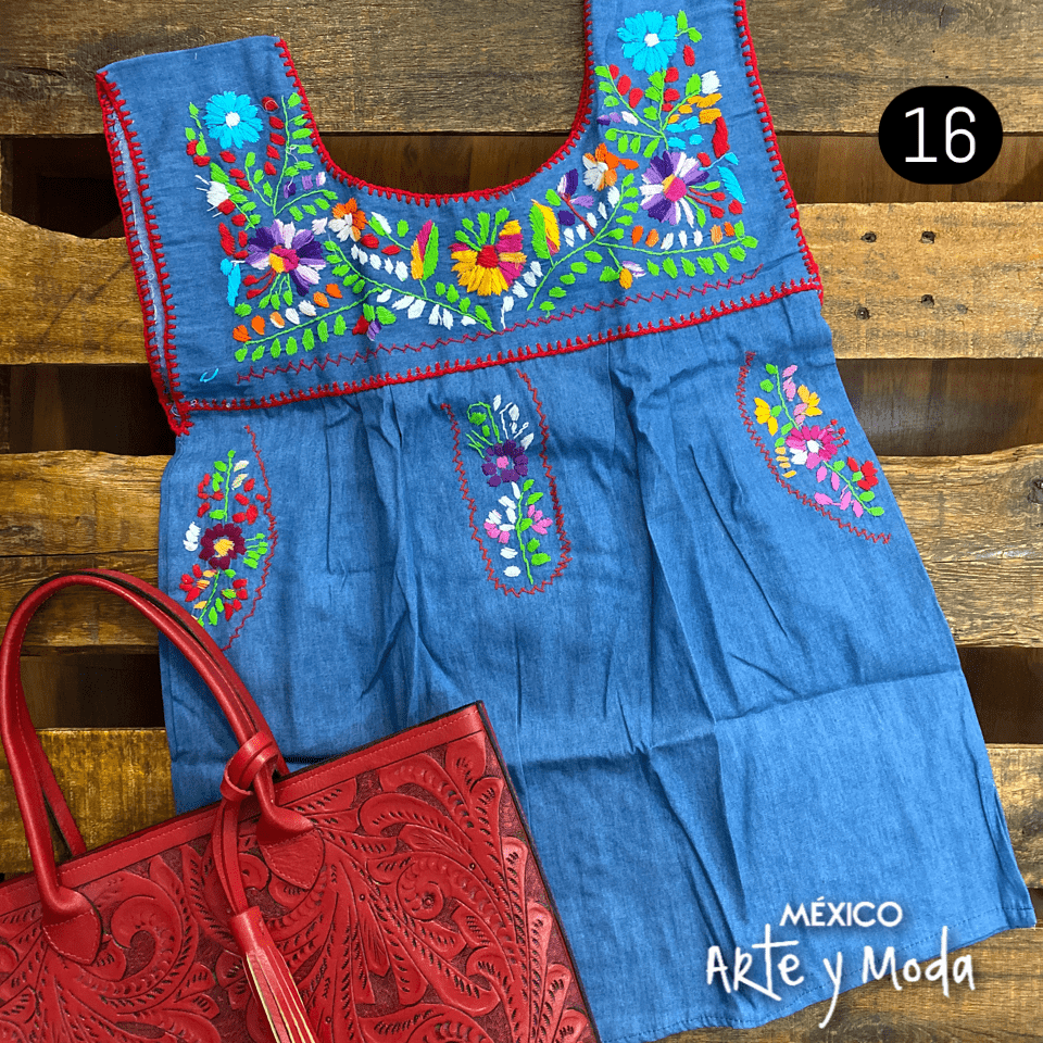 Blusa Chilac Mezclilla - MÉXICO ARTE Y MODA - Blusa Bordada