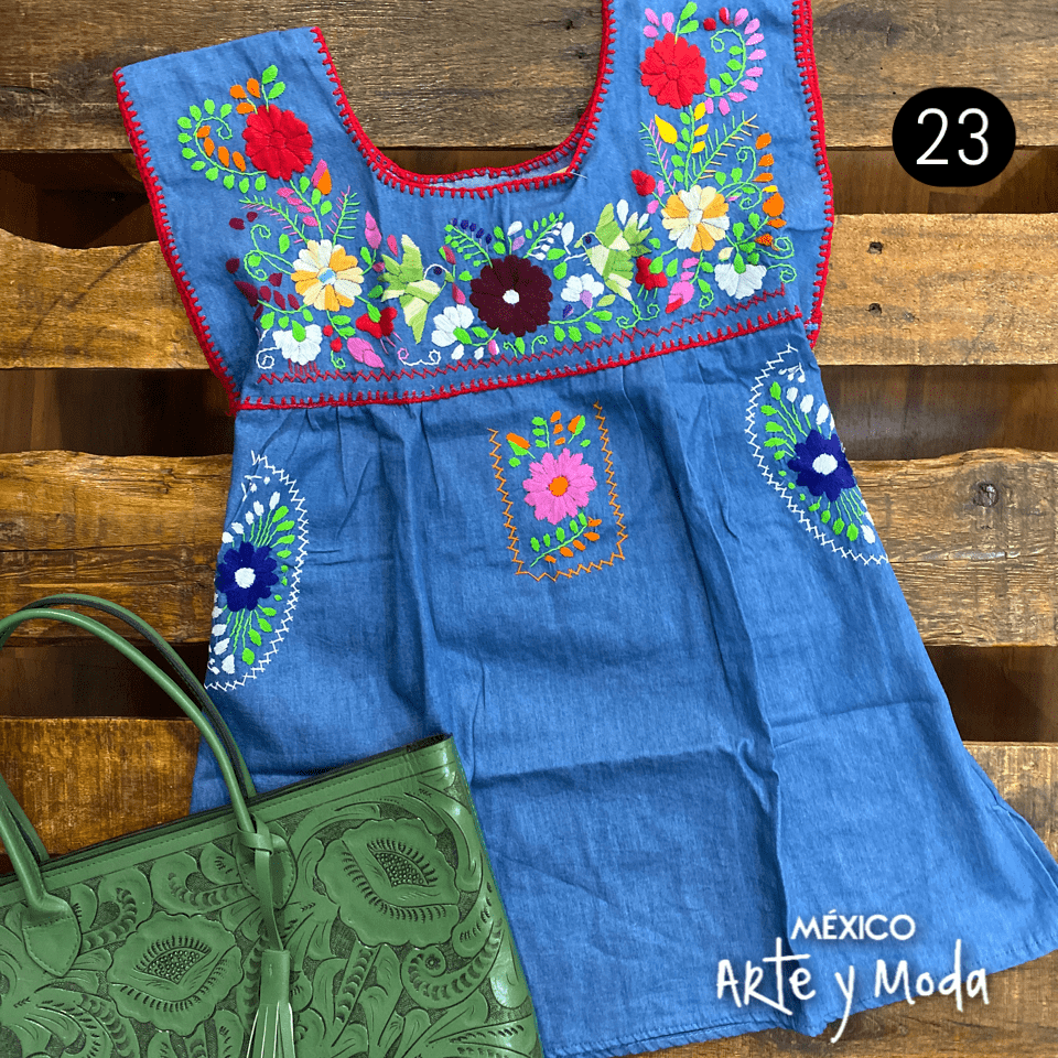 Blusa Chilac Mezclilla - MÉXICO ARTE Y MODA - Blusa Bordada