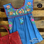 Blusa Chilac Mezclilla - MÉXICO ARTE Y MODA - Blusa Bordada