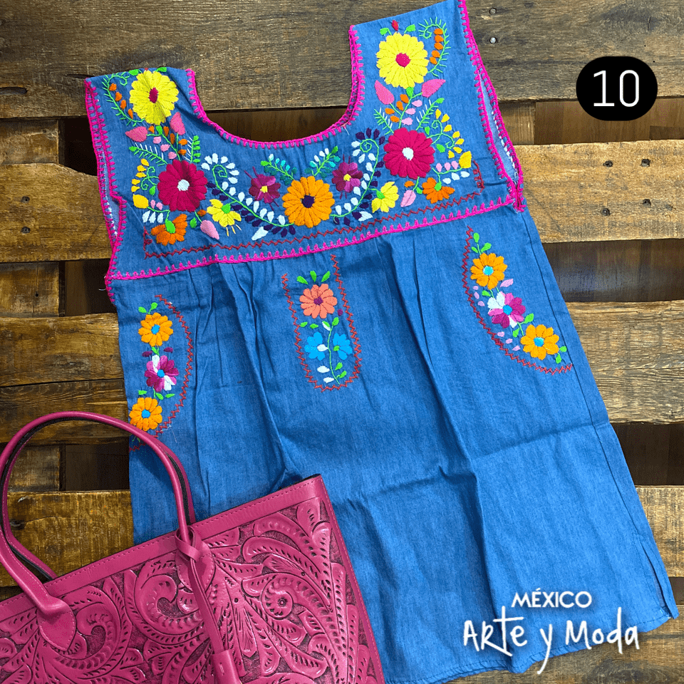 Blusa Chilac Mezclilla - MÉXICO ARTE Y MODA - Blusa Bordada