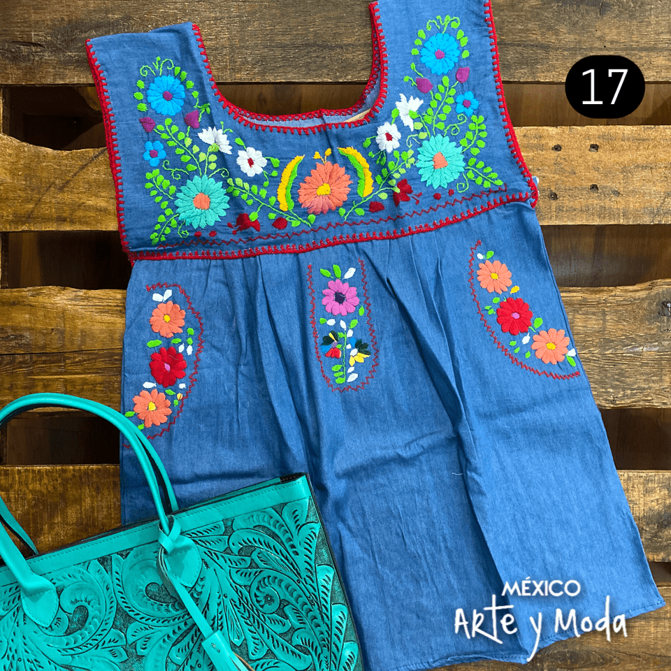 Blusa Chilac Mezclilla - MÉXICO ARTE Y MODA - Blusa Bordada