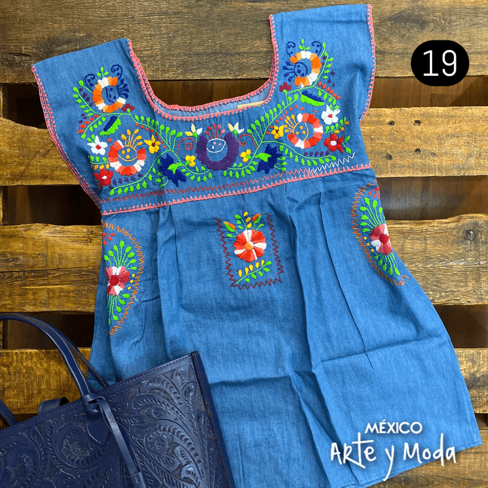 Blusa Chilac Mezclilla - MÉXICO ARTE Y MODA - Blusa Bordada