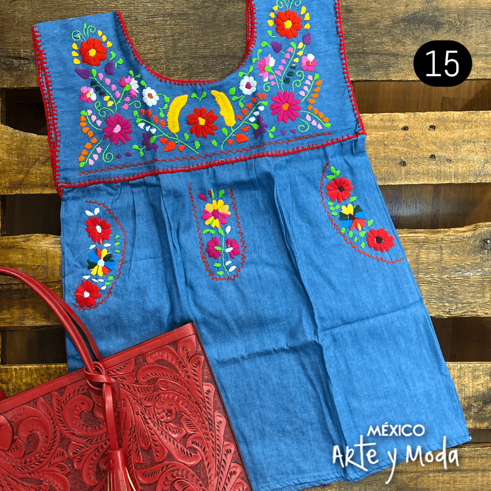 Blusa Chilac Mezclilla - MÉXICO ARTE Y MODA - Blusa Bordada