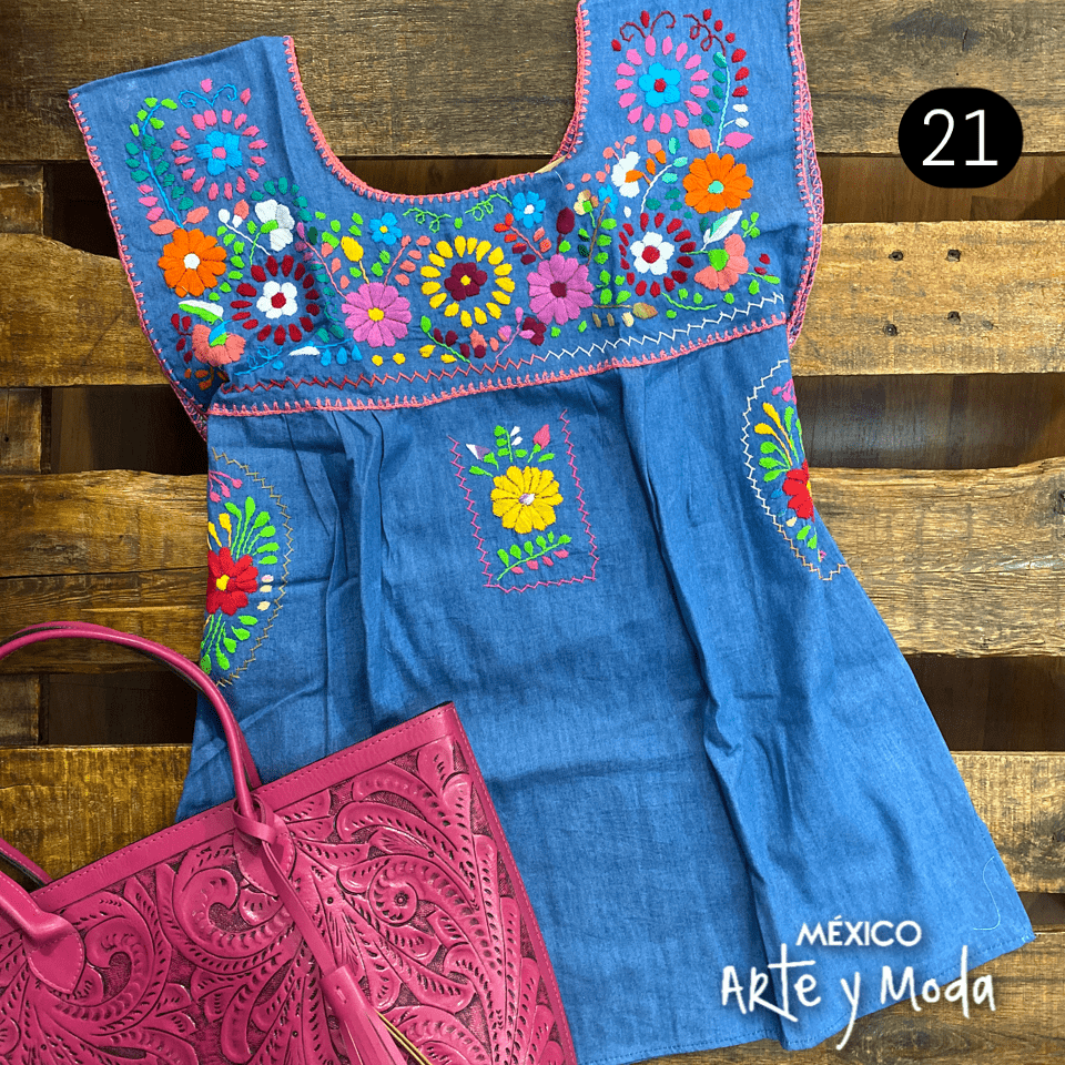 Blusa Chilac Mezclilla - MÉXICO ARTE Y MODA - Blusa Bordada