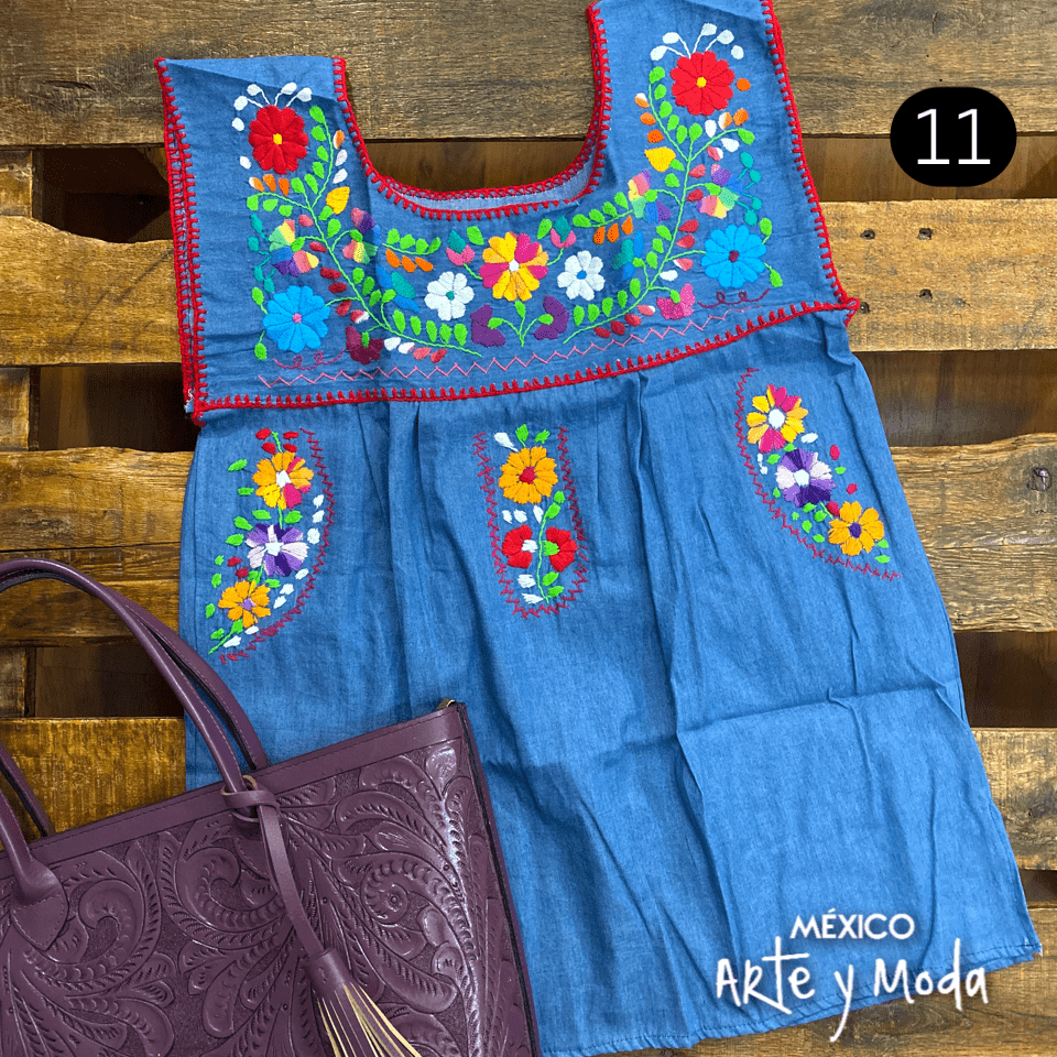 Blusa Chilac Mezclilla - MÉXICO ARTE Y MODA - Blusa Bordada