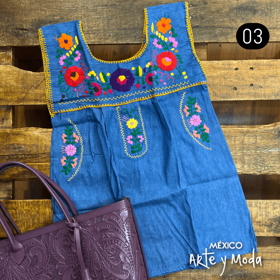 Blusa Chilac Mezclilla - MÉXICO ARTE Y MODA - Blusa Bordada