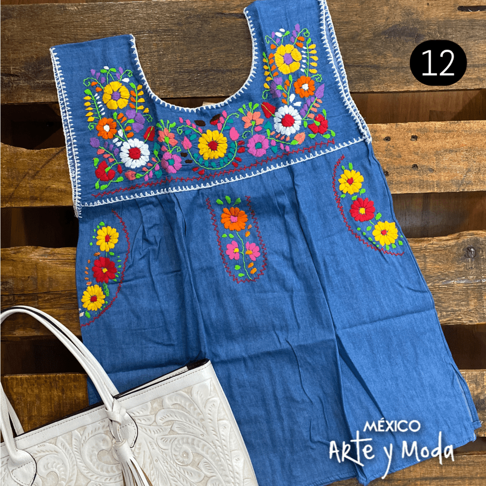 Blusa Chilac Mezclilla - MÉXICO ARTE Y MODA - Blusa Bordada