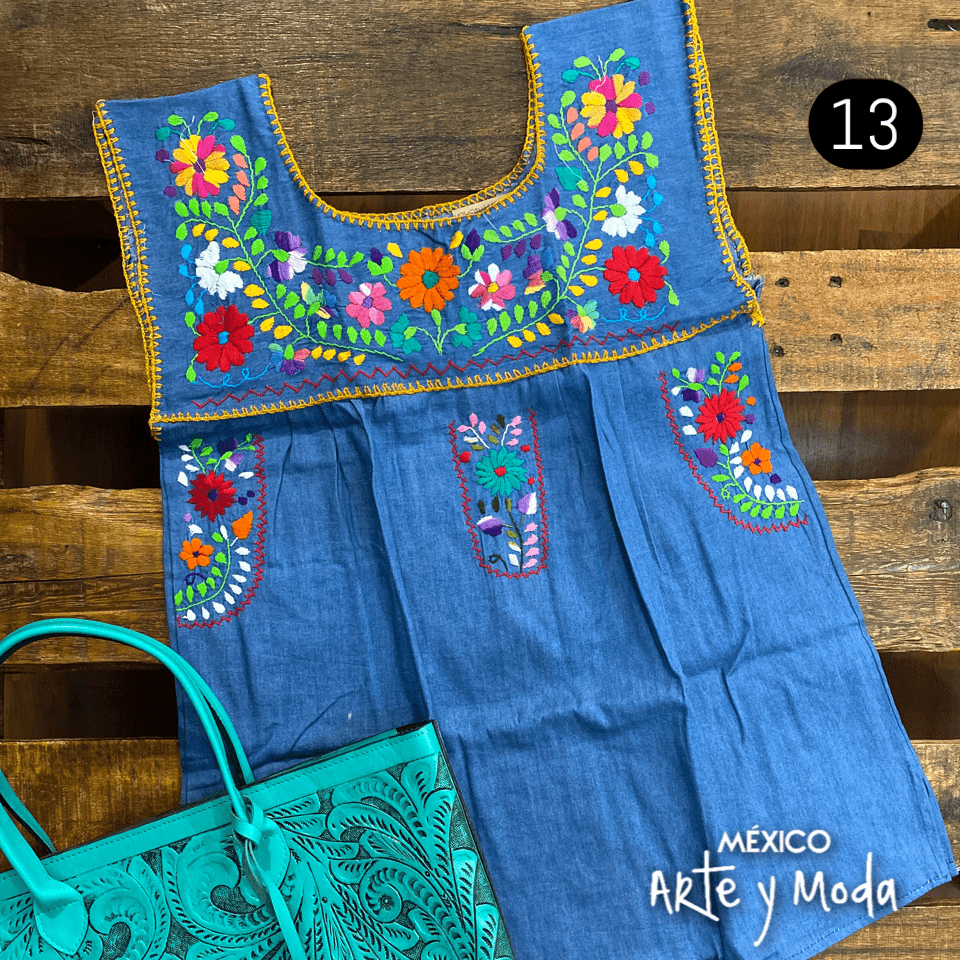 Blusa Chilac Mezclilla - MÉXICO ARTE Y MODA - Blusa Bordada
