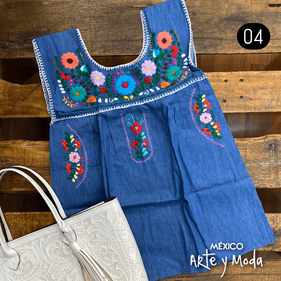 Blusa Chilac Mezclilla - MÉXICO ARTE Y MODA - Blusa Bordada