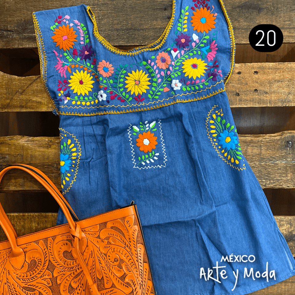 Blusa Chilac Mezclilla - MÉXICO ARTE Y MODA - Blusa Bordada