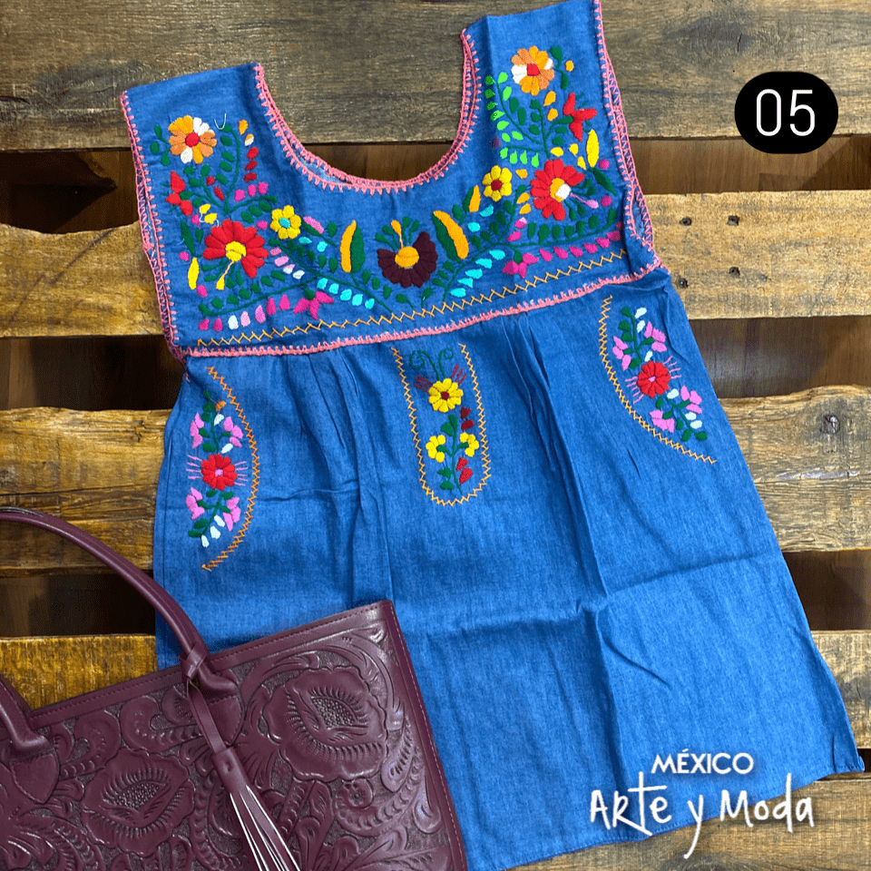 Blusa Chilac Mezclilla - MÉXICO ARTE Y MODA - Blusa Bordada