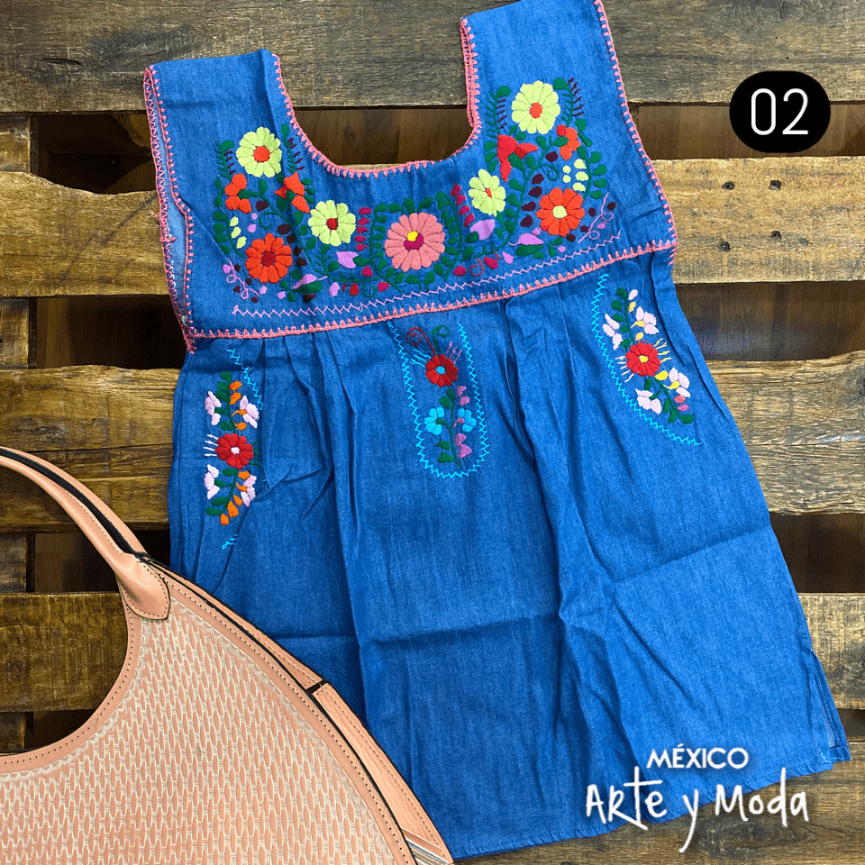 Blusa Chilac Mezclilla - MÉXICO ARTE Y MODA - Blusa Bordada
