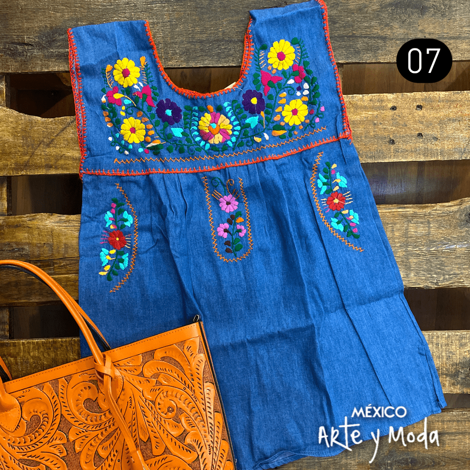 Blusa Chilac Mezclilla - MÉXICO ARTE Y MODA - Blusa Bordada