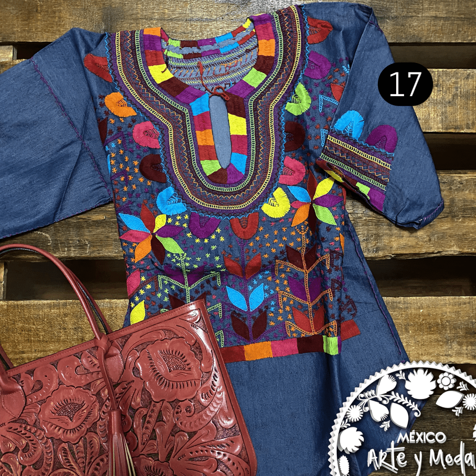 Blusa Milpa Denim - MÉXICO ARTE Y MODA - Blusa Bordada