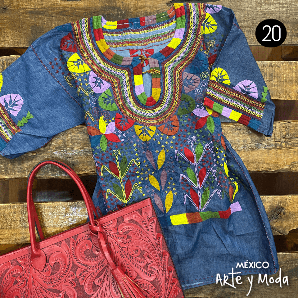 Blusa Milpa Denim - MÉXICO ARTE Y MODA - Blusa Bordada