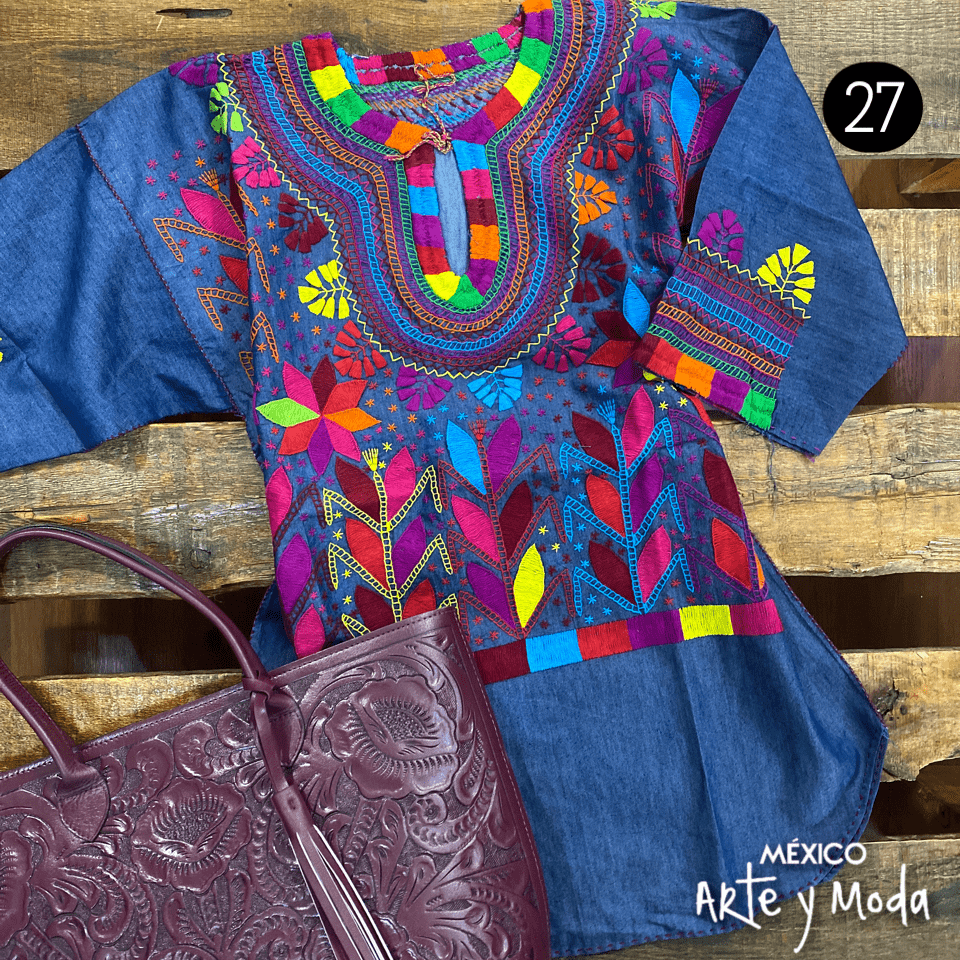 Blusa Milpa Denim - MÉXICO ARTE Y MODA - Blusa Bordada