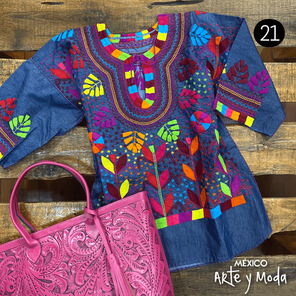 Blusa Milpa Denim - MÉXICO ARTE Y MODA - Blusa Bordada