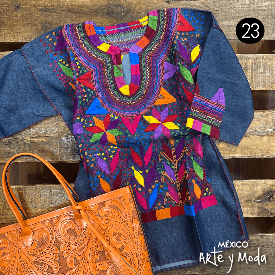 Blusa Milpa Denim - MÉXICO ARTE Y MODA - Blusa Bordada