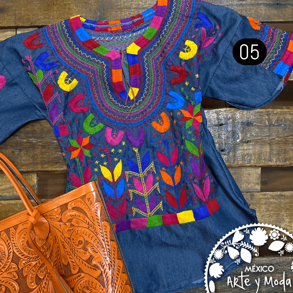 Blusa Milpa Denim - MÉXICO ARTE Y MODA - Blusa Bordada