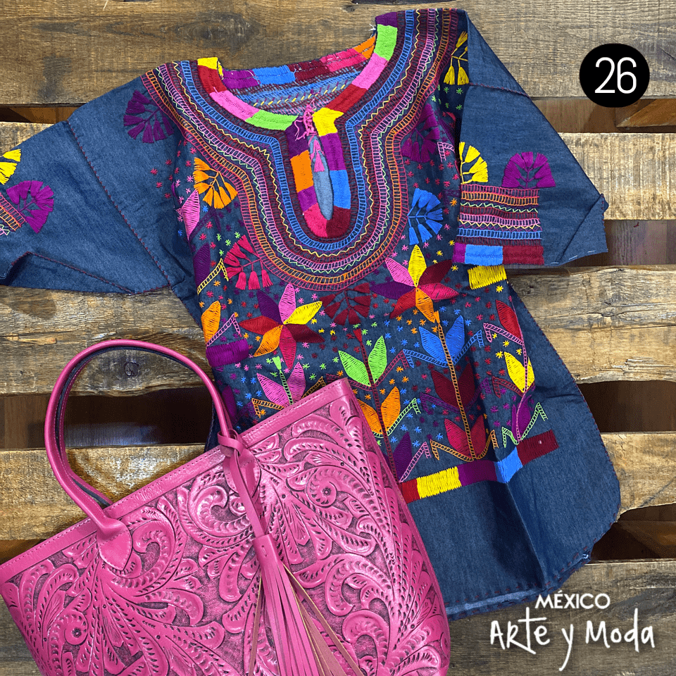 Blusa Milpa Denim - MÉXICO ARTE Y MODA - Blusa Bordada