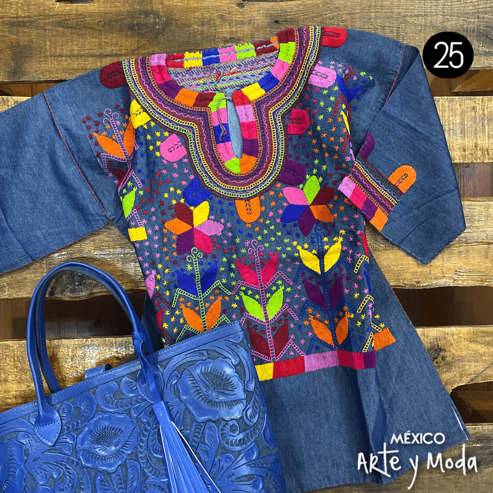 Blusa Milpa Denim - MÉXICO ARTE Y MODA - Blusa Bordada