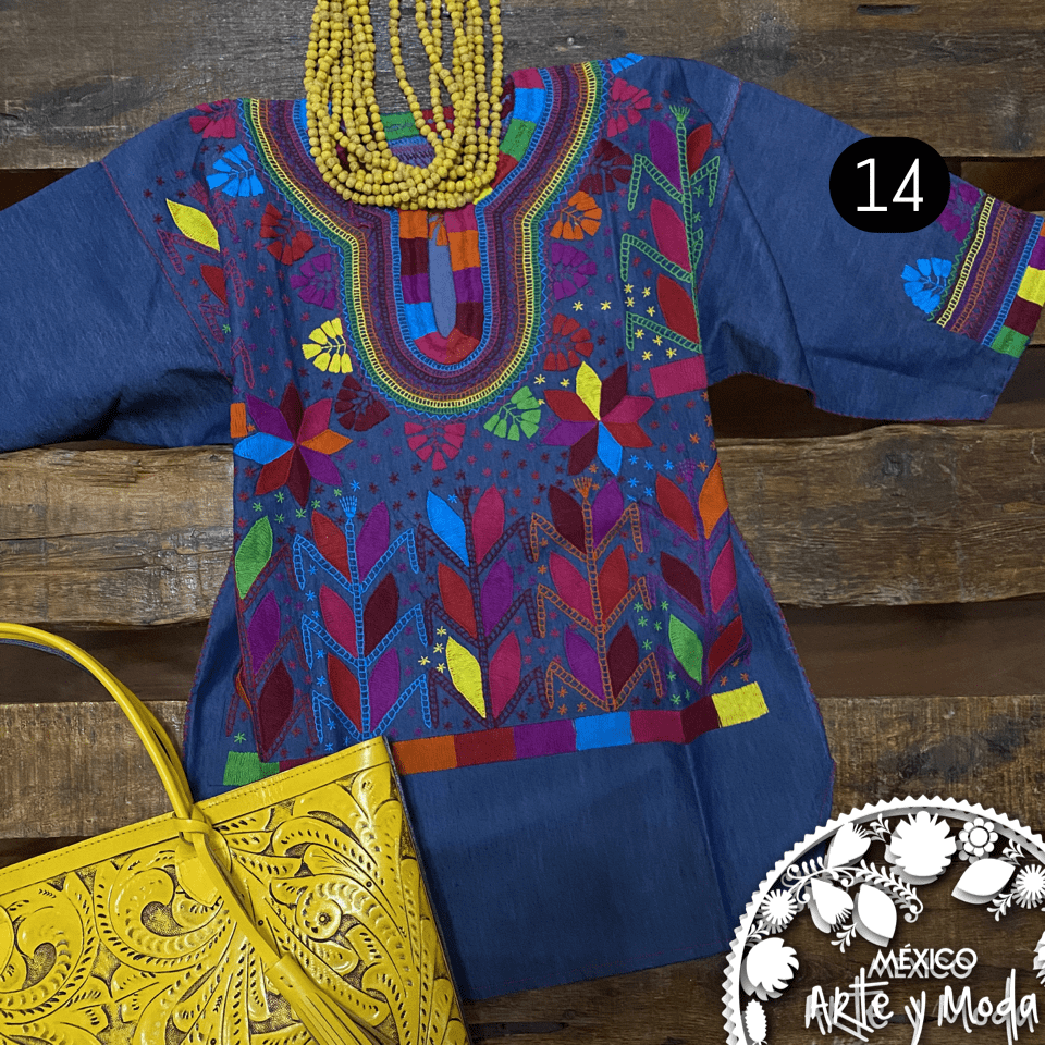 Blusa Milpa Denim - MÉXICO ARTE Y MODA - Blusa Bordada