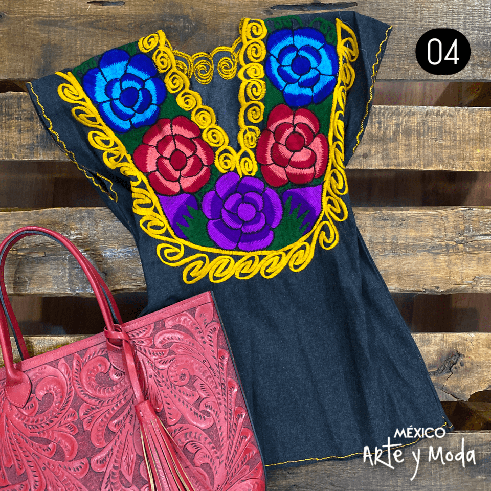 Blusa Zinac Denim - MÉXICO ARTE Y MODA - Blusa Bordada