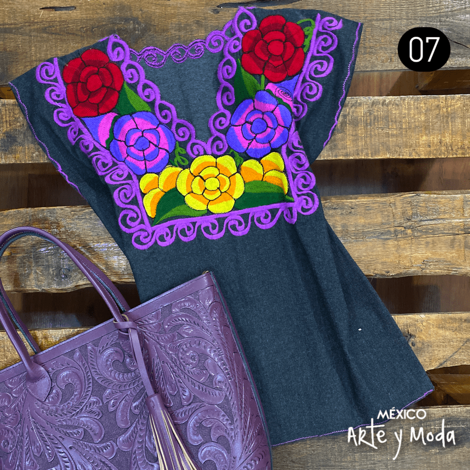 Blusa Zinac Denim - MÉXICO ARTE Y MODA - Blusa Bordada