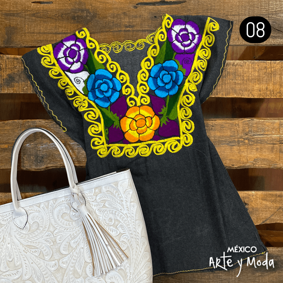 Blusa Zinac Denim - MÉXICO ARTE Y MODA - Blusa Bordada