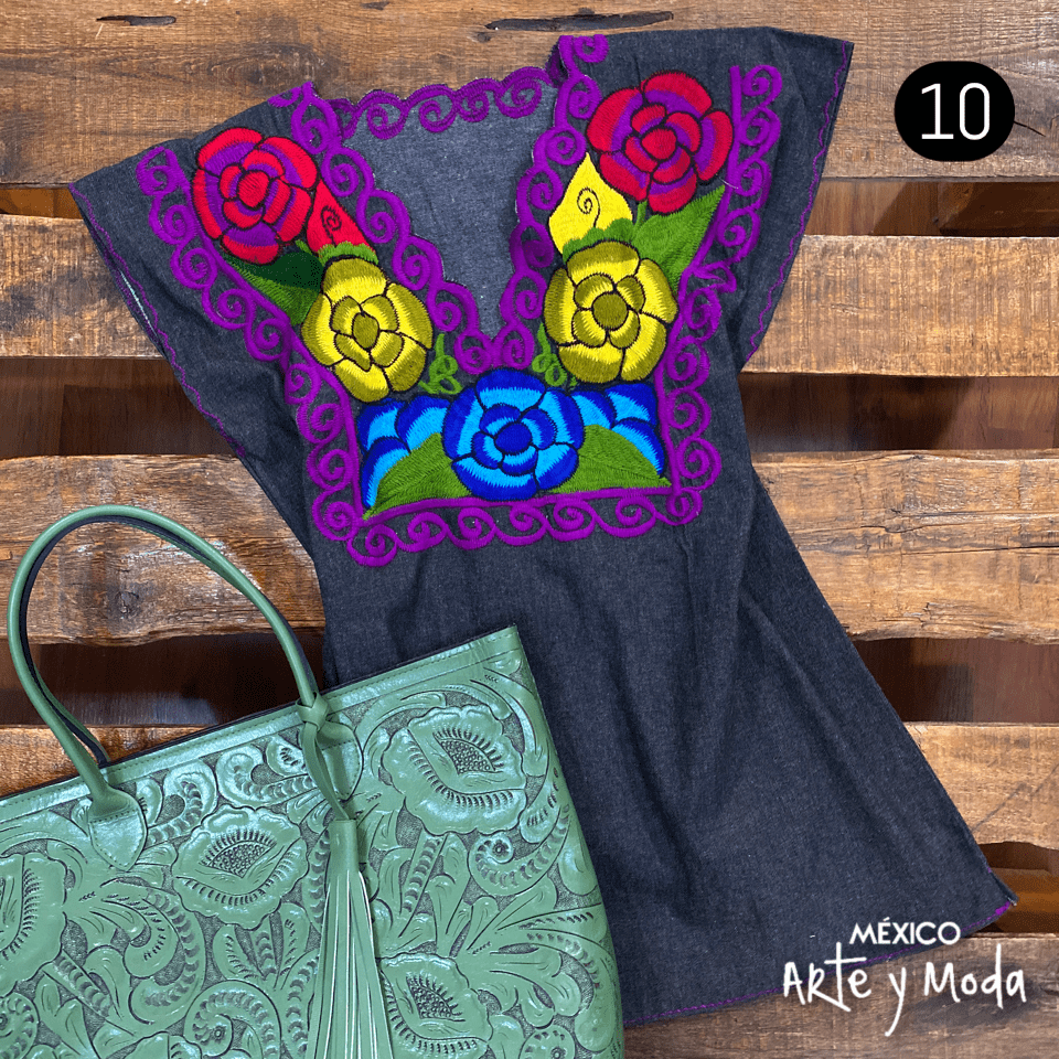 Blusa Zinac Denim - MÉXICO ARTE Y MODA - Blusa Bordada