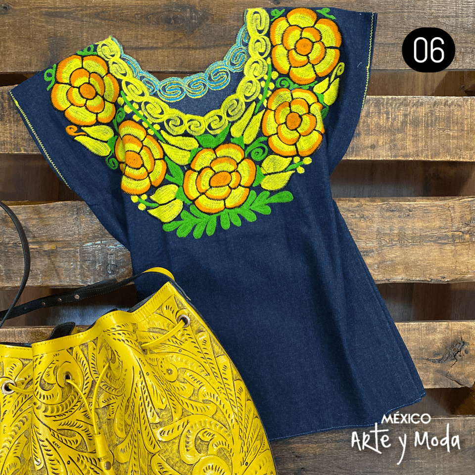Blusa Zinac Denim - MÉXICO ARTE Y MODA - Blusa Bordada