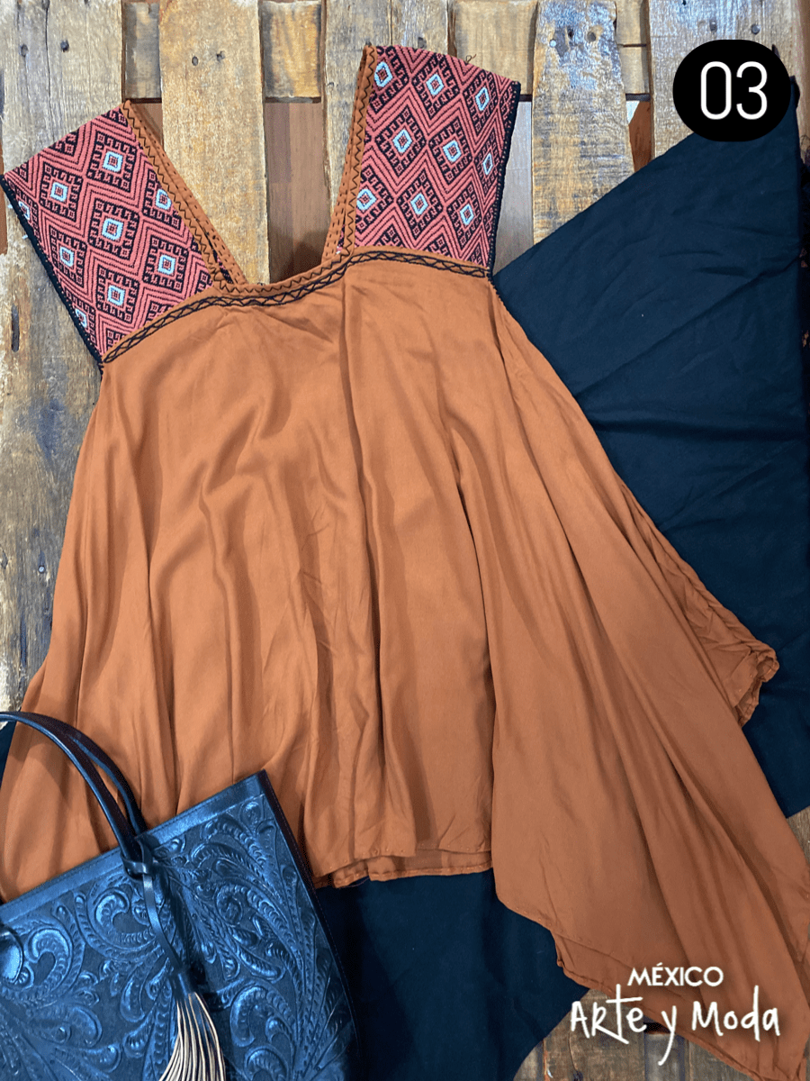 Bluson San Andres Asimetrico - MÉXICO ARTE Y MODA - Blusa Bordada