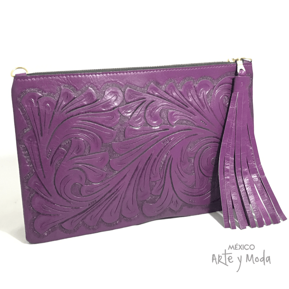 Clutch Flecos Piel - MÉXICO ARTE Y MODA - Clutch de Piel