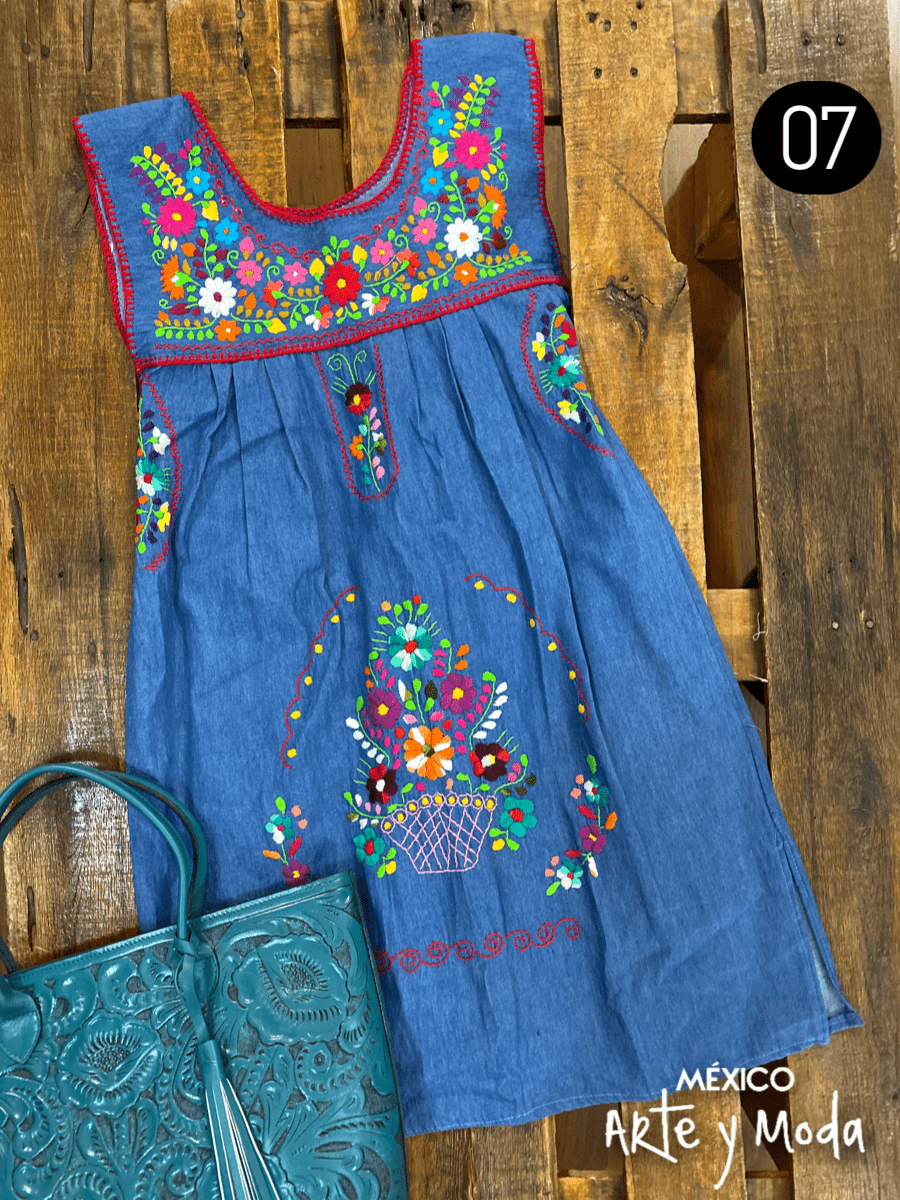 Tunica Coco Mezclilla - MÉXICO ARTE Y MODA - Vestido Bordado