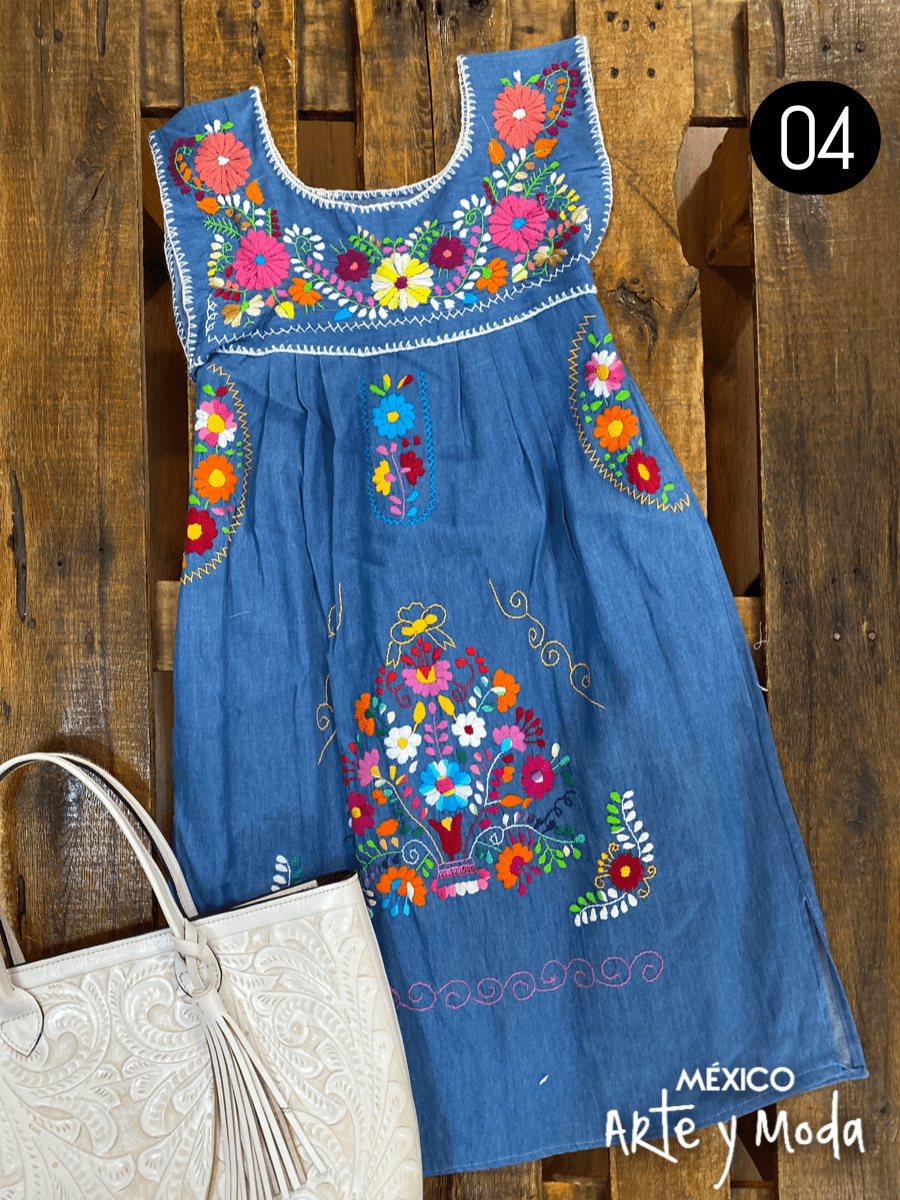 Tunica Coco Mezclilla - MÉXICO ARTE Y MODA - Vestido Bordado