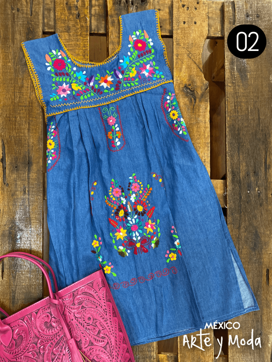 Tunica Coco Mezclilla - MÉXICO ARTE Y MODA - Vestido Bordado